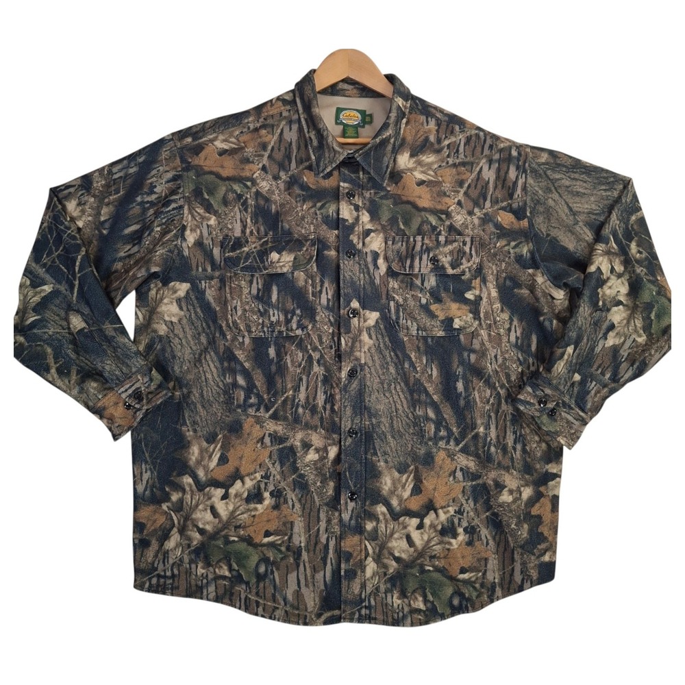 VTG Cabelas Camo Fleece Button Up Shirt Men's 3XL Hunting Long Sleeve Pocket Y2K
